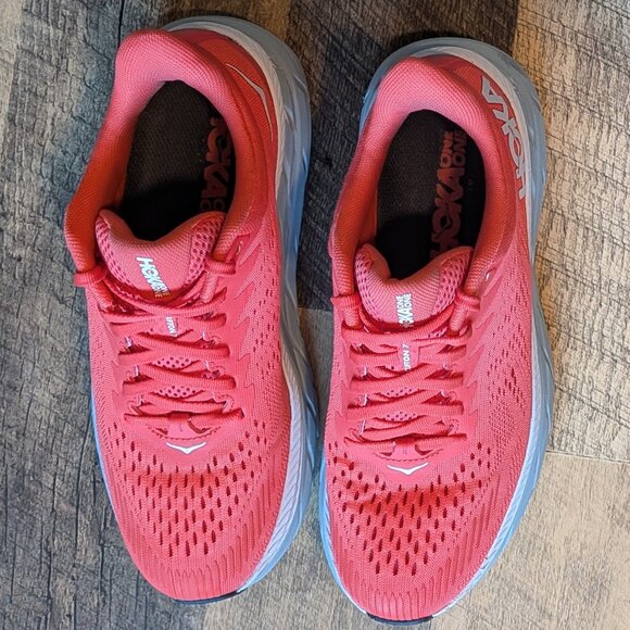 Hoka Clifton 7 Running Shoes Hot Coral Red Orange - Picture 6 of 8